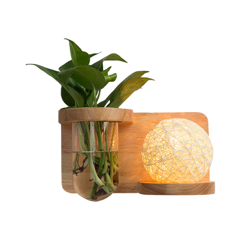 Sikunuo | 1 Main Barrel/Globe Wall Lamp Industrial Wood Opal Glass LED Wall Light for Living Room, Left/Right
