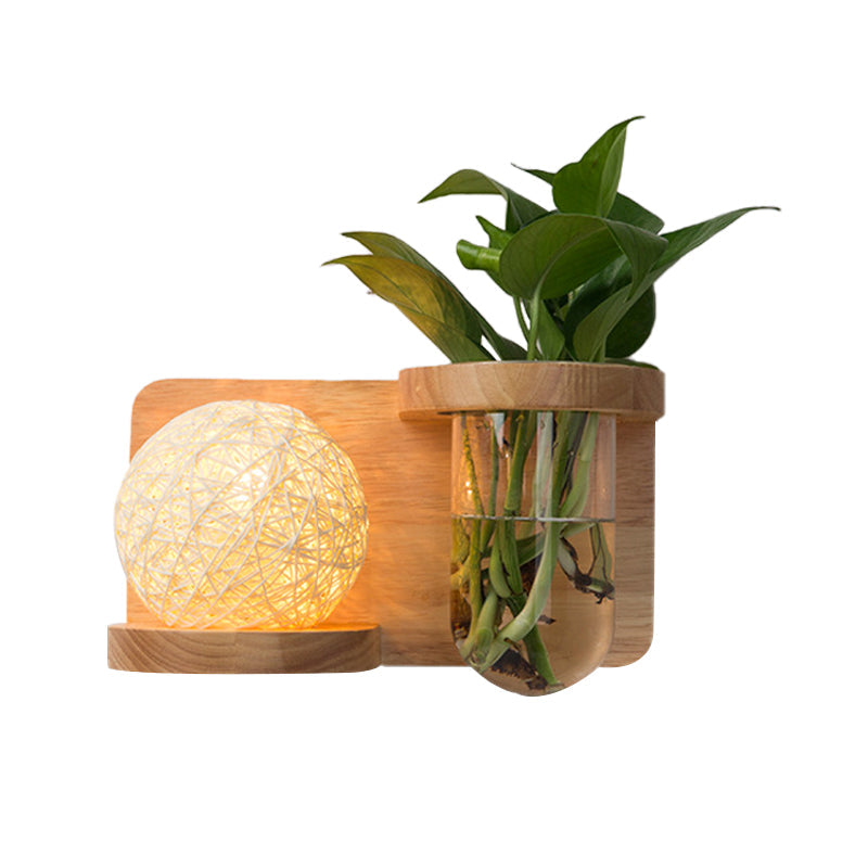 Sikunuo | 1 Main Barrel/Globe Wall Lamp Industrial Wood Opal Glass LED Wall Light for Living Room, Left/Right