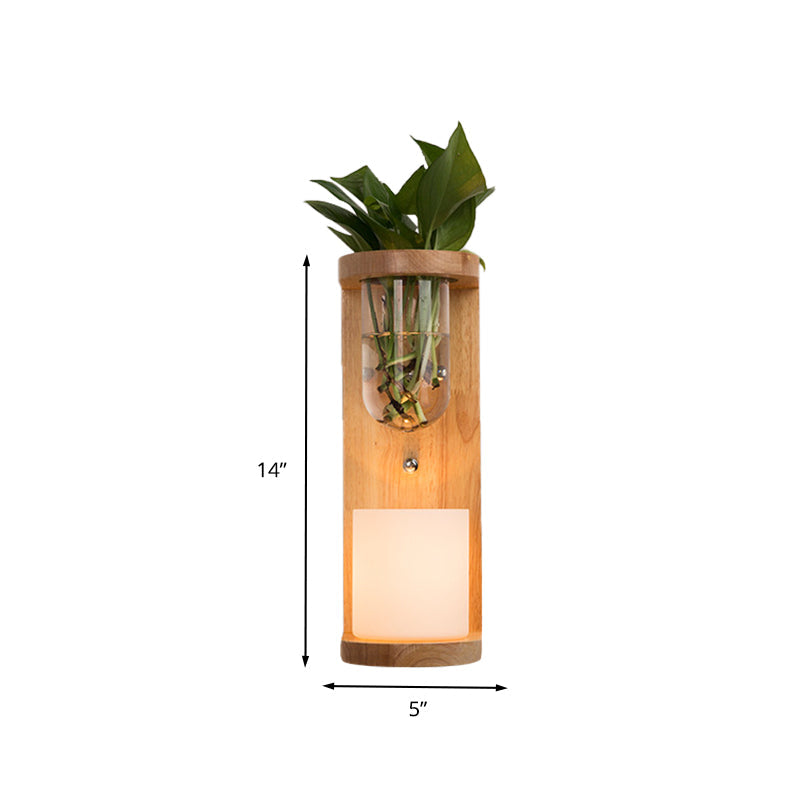 Sikunuo | Cylinder Living Room Wall Lamp Industrial Opal Glass 1 Light Wood LED Wall Light Lighting Fixture