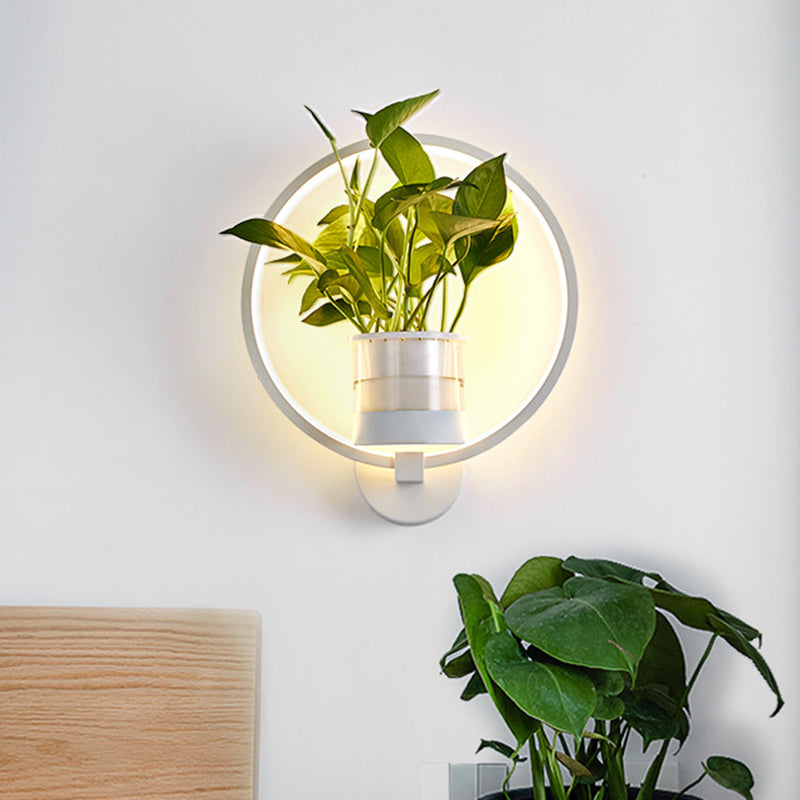 Sikunuo | Round/Oval Bedroom Wall Lighting Industrial Metal 1 Lamp Black/White LED Wall Lamp Wall Lamp in Warm/White/3 Color Light