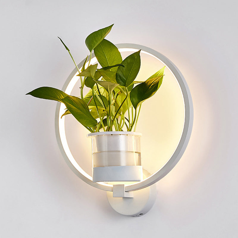 Sikunuo | Round/Oval Bedroom Wall Lighting Industrial Metal 1 Lamp Black/White LED Wall Lamp Wall Lamp in Warm/White/3 Color Light