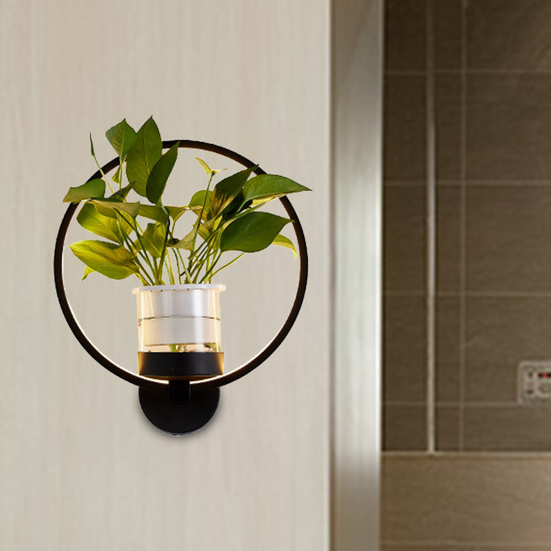 Sikunuo | Round/Oval Bedroom Wall Lighting Industrial Metal 1 Lamp Black/White LED Wall Lamp Wall Lamp in Warm/White/3 Color Light
