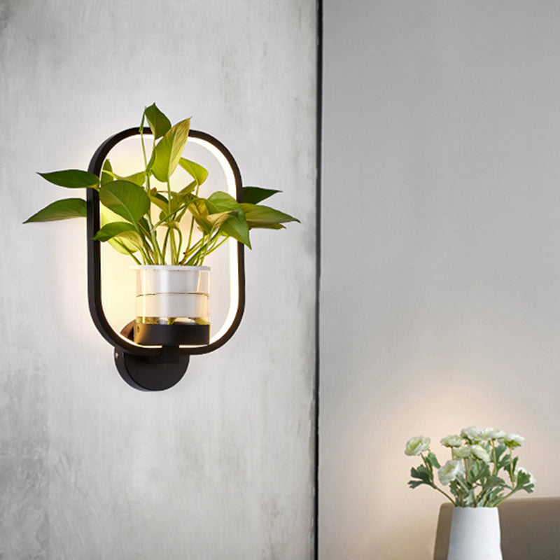 Sikunuo | Round/Oval Bedroom Wall Lighting Industrial Metal 1 Lamp Black/White LED Wall Lamp Wall Lamp in Warm/White/3 Color Light