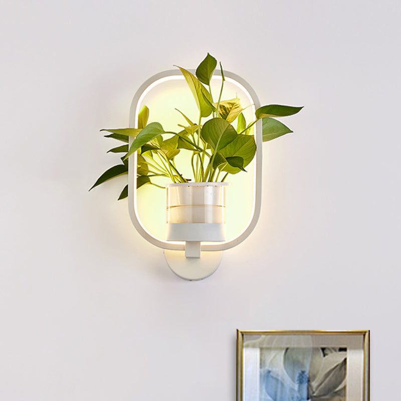 Sikunuo | Round/Oval Bedroom Wall Lighting Industrial Metal 1 Lamp Black/White LED Wall Lamp Wall Lamp in Warm/White/3 Color Light