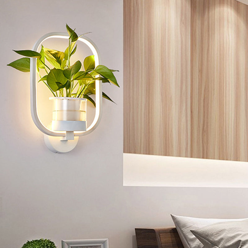 Sikunuo | Round/Oval Bedroom Wall Lighting Industrial Metal 1 Lamp Black/White LED Wall Lamp Wall Lamp in Warm/White/3 Color Light
