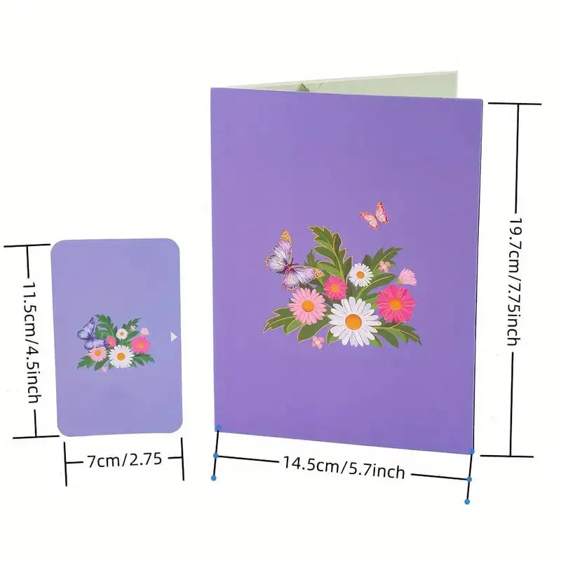 Sikunuo | 3D Pop-Up Greeting Card – Colorful Butterflies & Daisies with Envelope