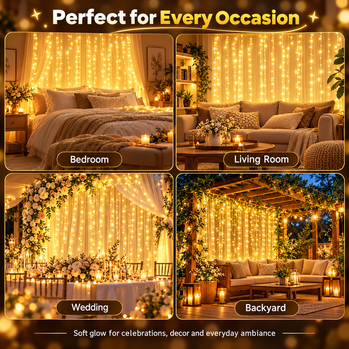 ✨ Remote-Control LED Curtain Lights – Magical Indoor & Holiday Decor