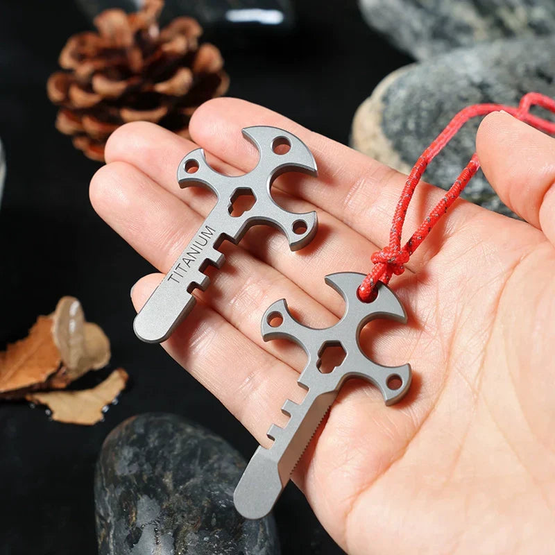 Sikunuo | Titanium Cross Multi-Tool Keychain - Portable Pry Bar, Bottle Opener & Serrated Necklace
