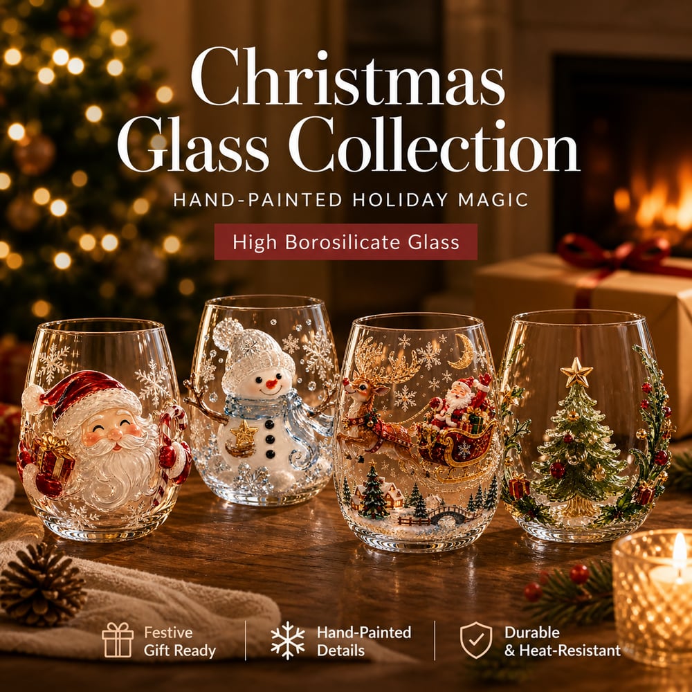 Raised 3D Christmas Art Glass Cup