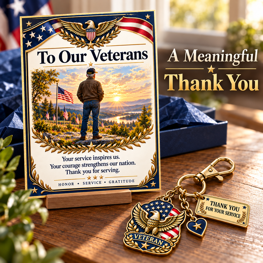 Patriotic Veteran Keychain with Appreciation Card
