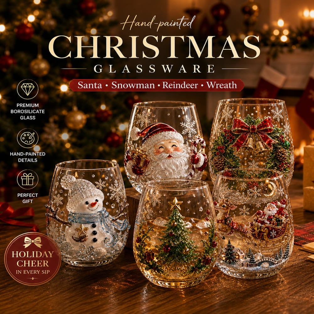 Raised 3D Christmas Art Glass Cup