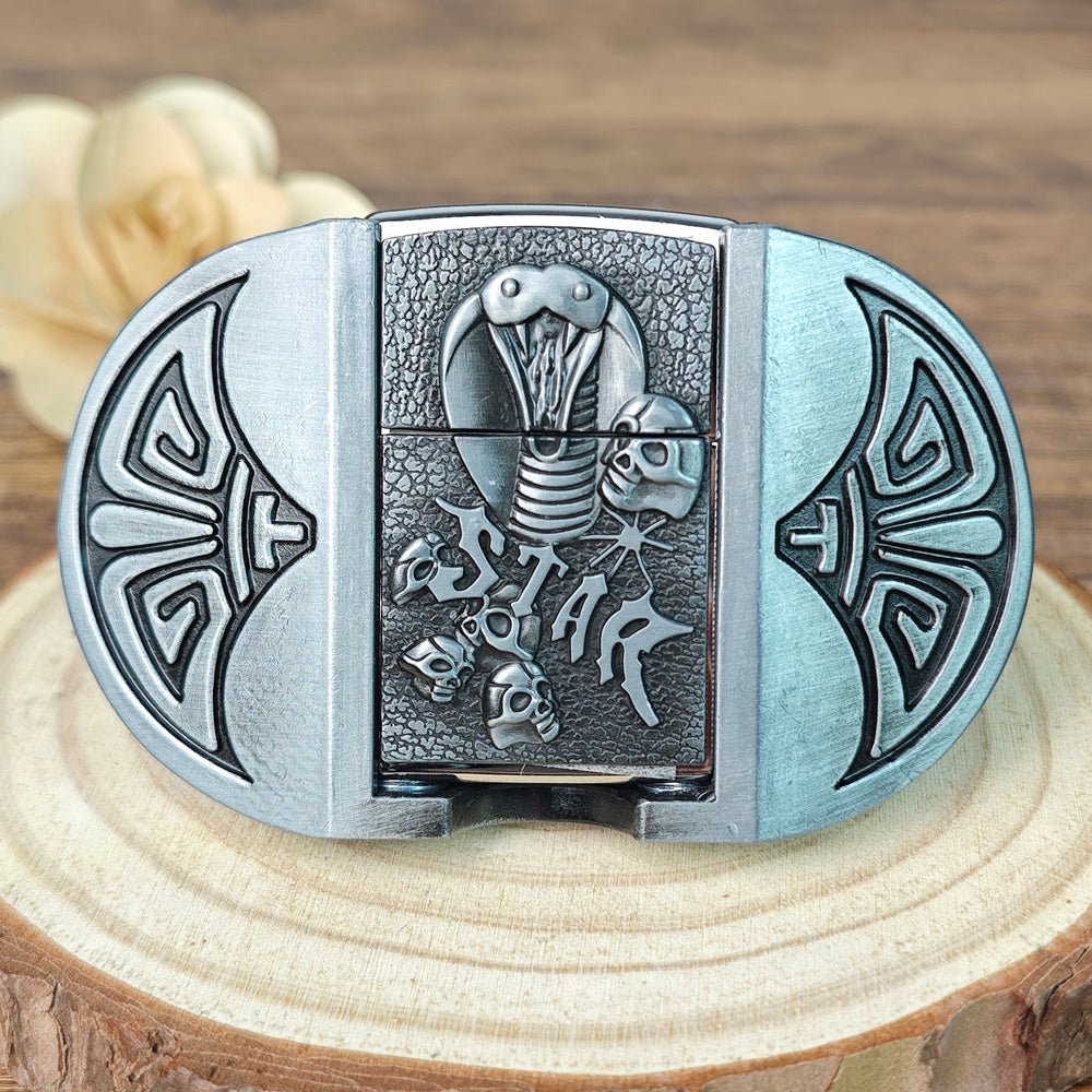3D Cobra "STAR" Skull Lighter Holder Belt Buckle