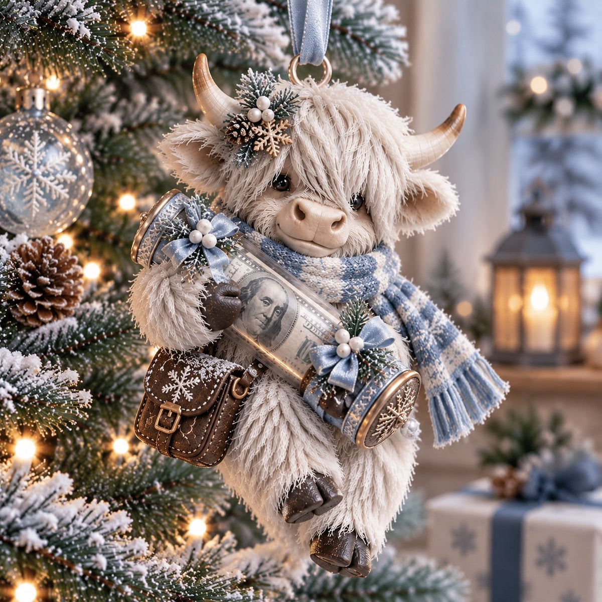 Highland Cow Christmas Cash Holder Ornament