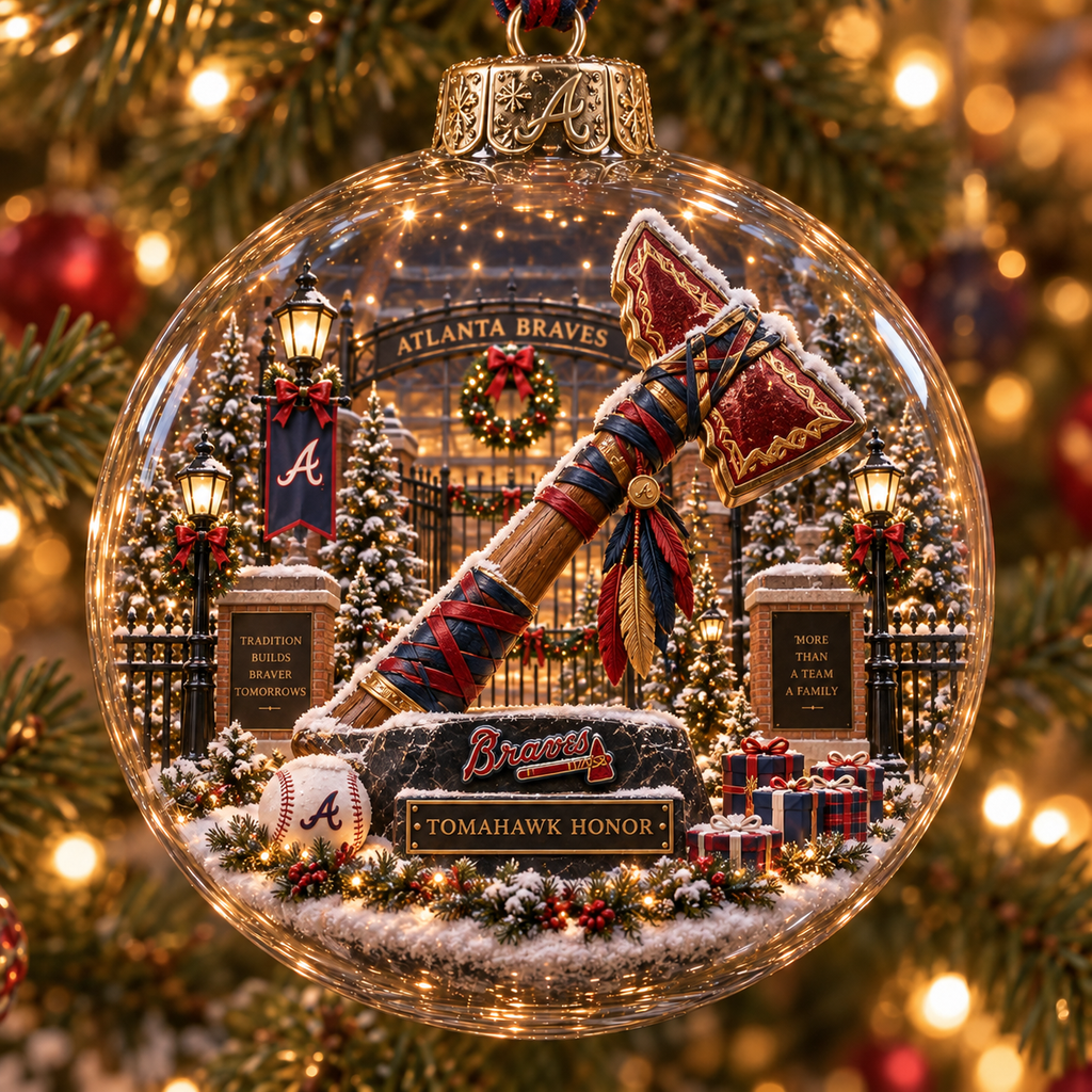 Atlanta Braves Light-Up Baseball Heritage Christmas Ornament