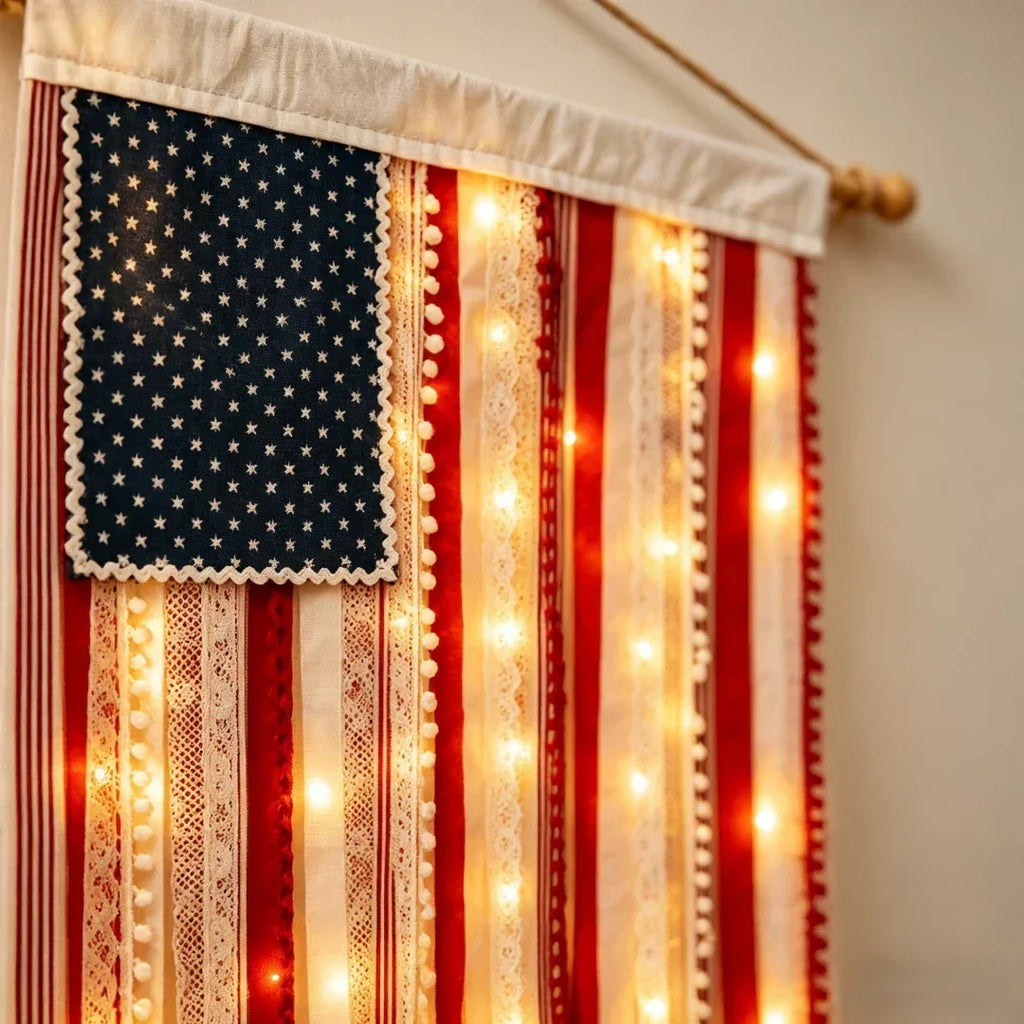 4 x 2.3 Ft Lighted Rag American Flag Banner - 🎆 USA 250th Celebration