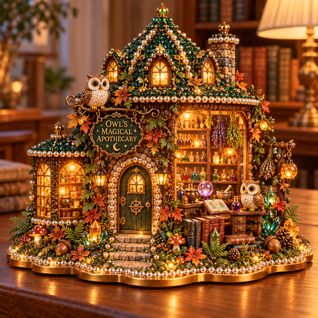 Owl's Enchanted Village – DIY 3D Diamond Art Decoration Kit