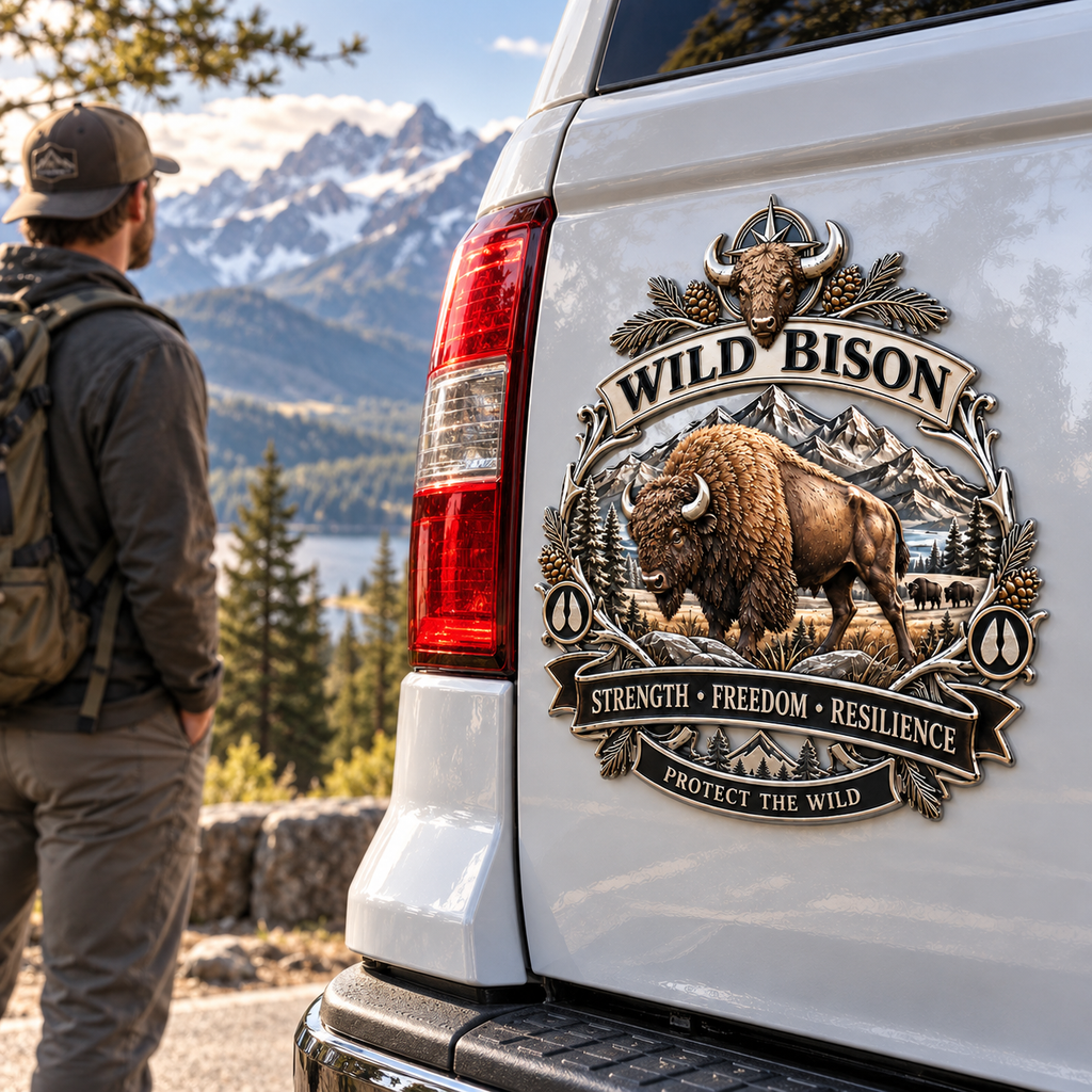 Wild Bison 3D Metal Car Emblem – Strength · Freedom · Resilience