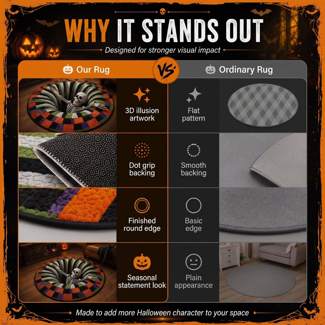 3D Haunted Stairway Round Halloween Rug