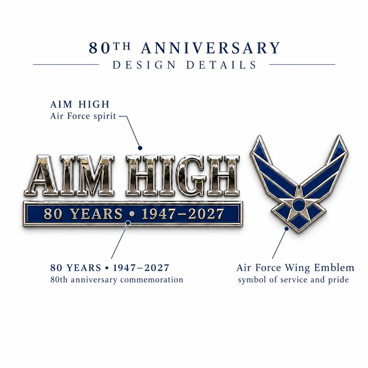 1947–2027 Air Force 80th Anniversary AIM HIGH Car Emblem