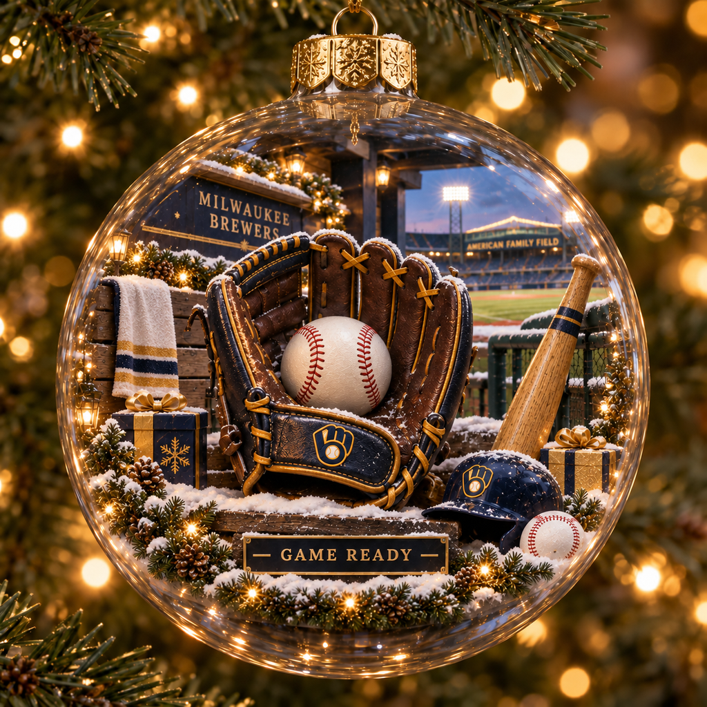 Brewers Light-Up Baseball Heritage Christmas Ornament