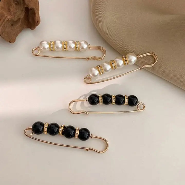 Sikunuo | 4 pieces | Elegant safety pin brooch with pearls and rhinestones