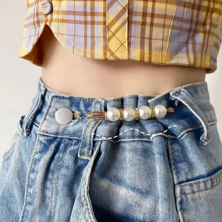 Sikunuo | 4 pieces | Elegant safety pin brooch with pearls and rhinestones