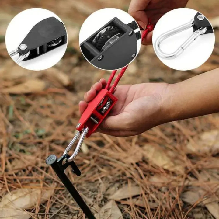 Adjustable Reflective Camping Rope Set of 4 with Pulley and Carabiner