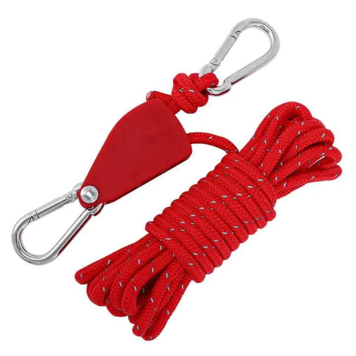 Adjustable Reflective Camping Rope Set of 4 with Pulley and Carabiner