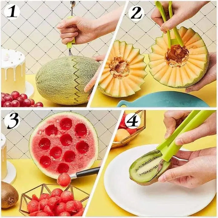 Sikunuo | 4-in-1 Stainless Steel Fruit Cutter Set