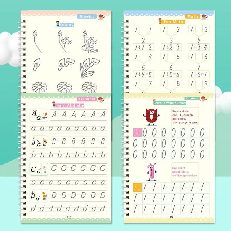 Sikunuo | 4-piece Reusable Learning Booklet Set for Children