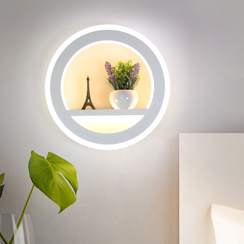 Sikunuo | 1 Light Circle Wall Lamp Industrial White Metal LED Plant Wall Light for Bedroom