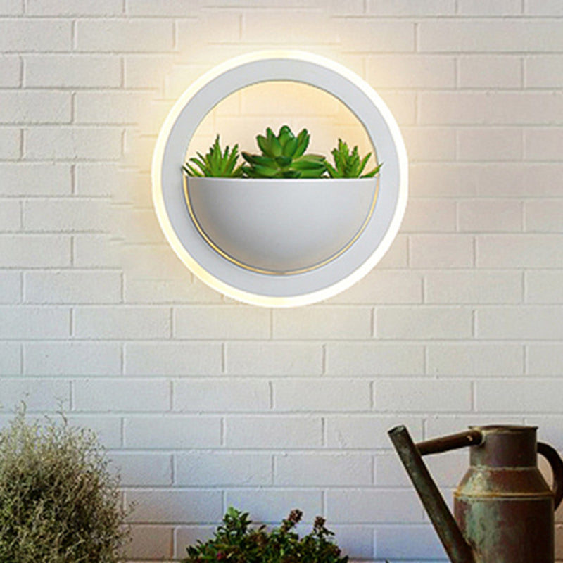 Sikunuo | Acrylic White Wall Lamp Round/Rectangular/Diamond LED Industrial Plant Wall Lighting Fixture in Warm/White Light