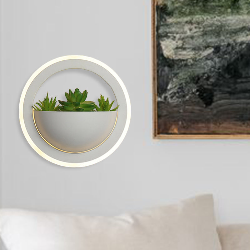Sikunuo | Acrylic White Wall Lamp Round/Rectangular/Diamond LED Industrial Plant Wall Lighting Fixture in Warm/White Light