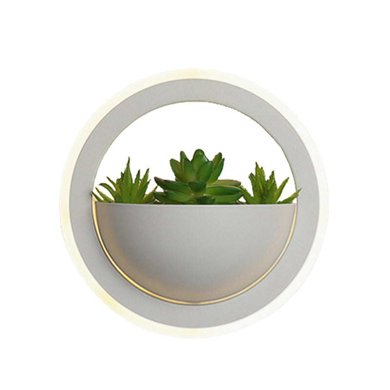 Sikunuo | Acrylic White Wall Lamp Round/Rectangular/Diamond LED Industrial Plant Wall Lighting Fixture in Warm/White Light
