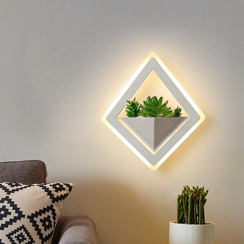 Sikunuo | Acrylic White Wall Lamp Round/Rectangular/Diamond LED Industrial Plant Wall Lighting Fixture in Warm/White Light