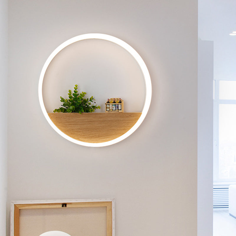 Sikunuo | LED Acrylic Wall Light Simple White Round Living Room Plants Wall Mount Light, 8"/12"/16" Diameter
