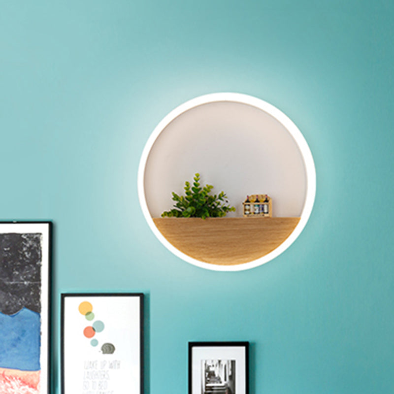 Sikunuo | LED Acrylic Wall Light Simple White Round Living Room Plants Wall Mount Light, 8"/12"/16" Diameter