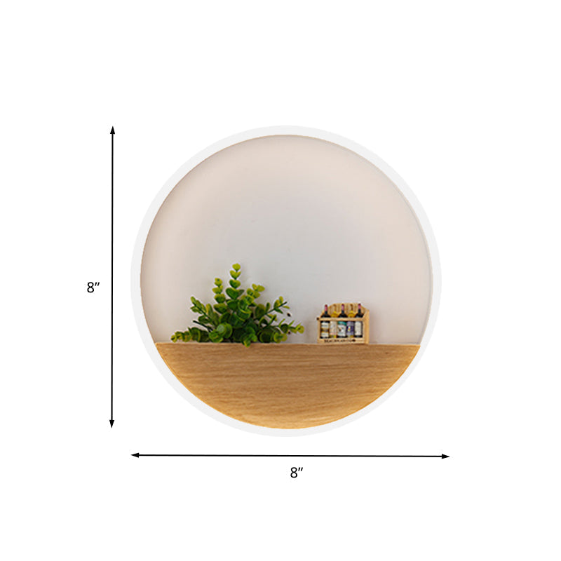 Sikunuo | LED Acrylic Wall Light Simple White Round Living Room Plants Wall Mount Light, 8"/12"/16" Diameter