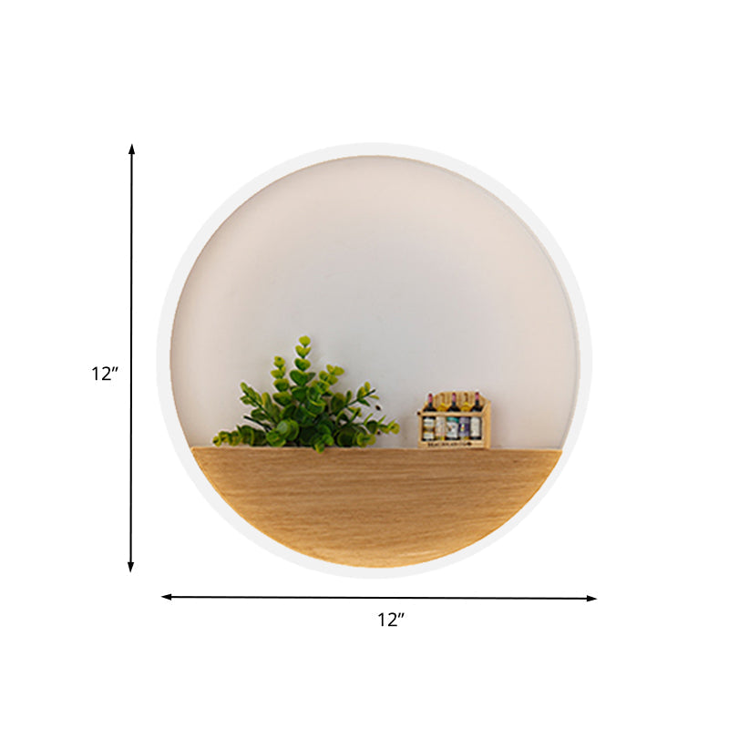 Sikunuo | LED Acrylic Wall Light Simple White Round Living Room Plants Wall Mount Light, 8"/12"/16" Diameter