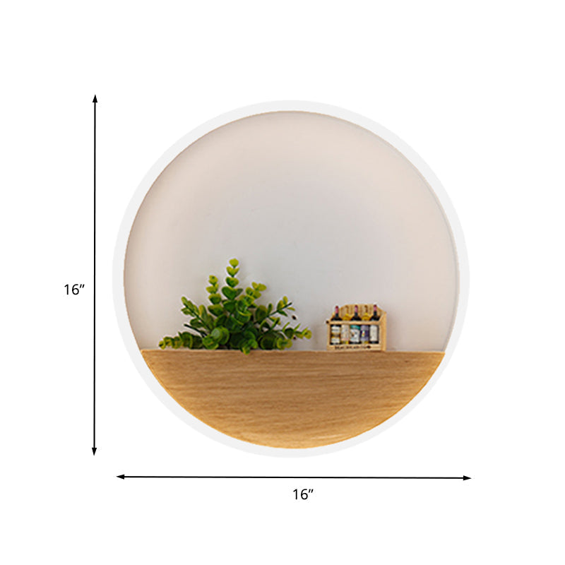 Sikunuo | LED Acrylic Wall Light Simple White Round Living Room Plants Wall Mount Light, 8"/12"/16" Diameter