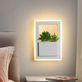 Sikunuo | White LED Wall Lighting Minimalist Acrylic Rectangles Wall Lamp with Plant Decoration for Bedroom, Warm/White Light