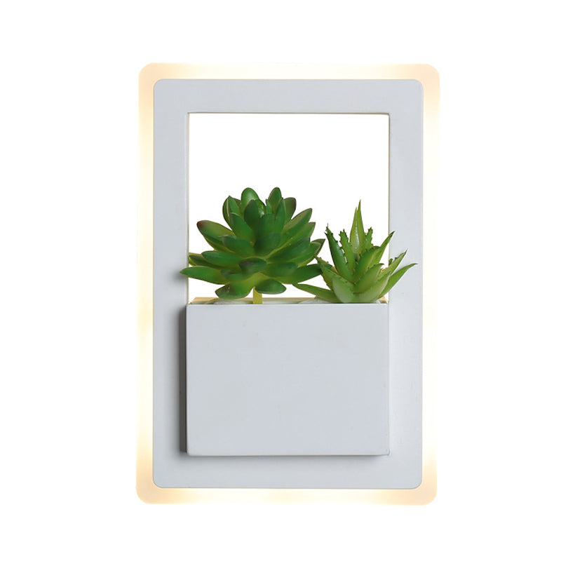 Sikunuo | White LED Wall Lighting Minimalist Acrylic Rectangles Wall Lamp with Plant Decoration for Bedroom, Warm/White Light