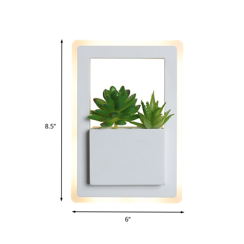 Sikunuo | White LED Wall Lighting Minimalist Acrylic Rectangles Wall Lamp with Plant Decoration for Bedroom, Warm/White Light