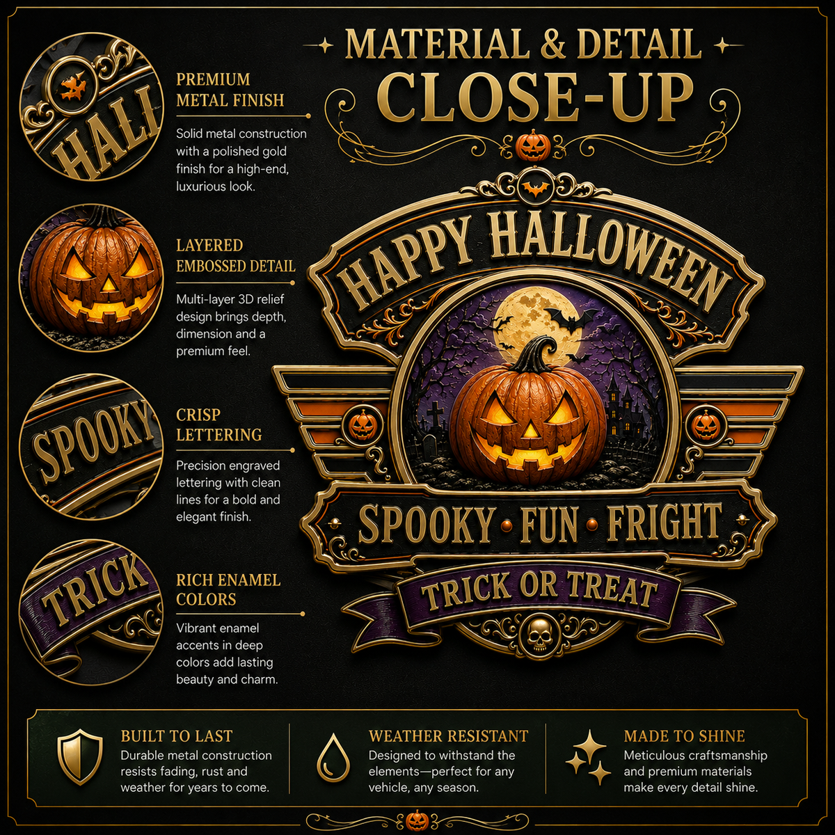 Happy Halloween Metal Car Emblem