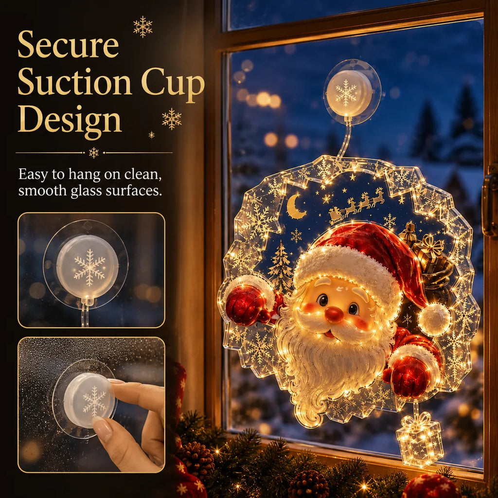 🎄Lighted Christmas Window Decoration with Suction Cup– 8 Warm LED Festive Designs✨