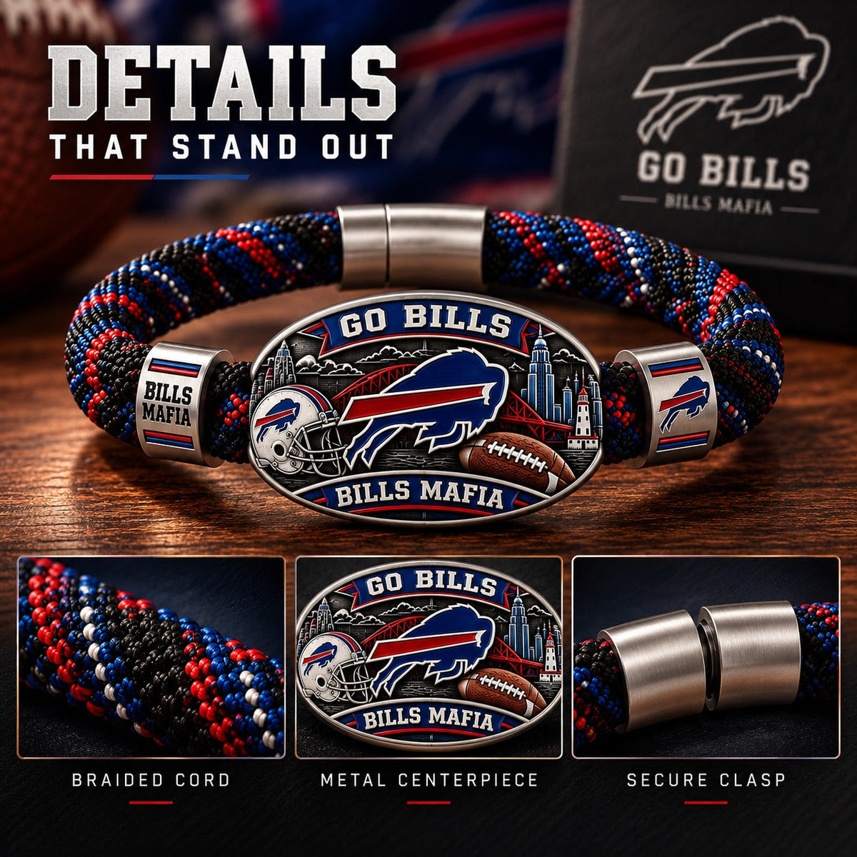 Buffalo Football Heritage Braided Bracelet