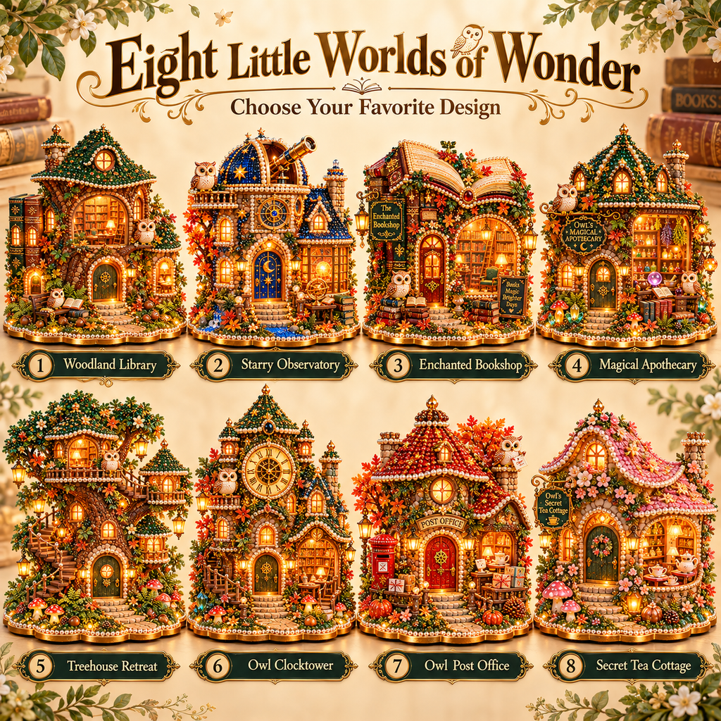 Owl's Enchanted Village – DIY 3D Diamond Art Decoration Kit