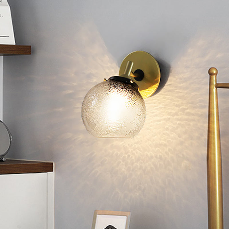 Sikunuo | Clear Textured Glass Sphere Wall Lighting Modern Vintage Single Light Mini Wall Mount Light in Gold