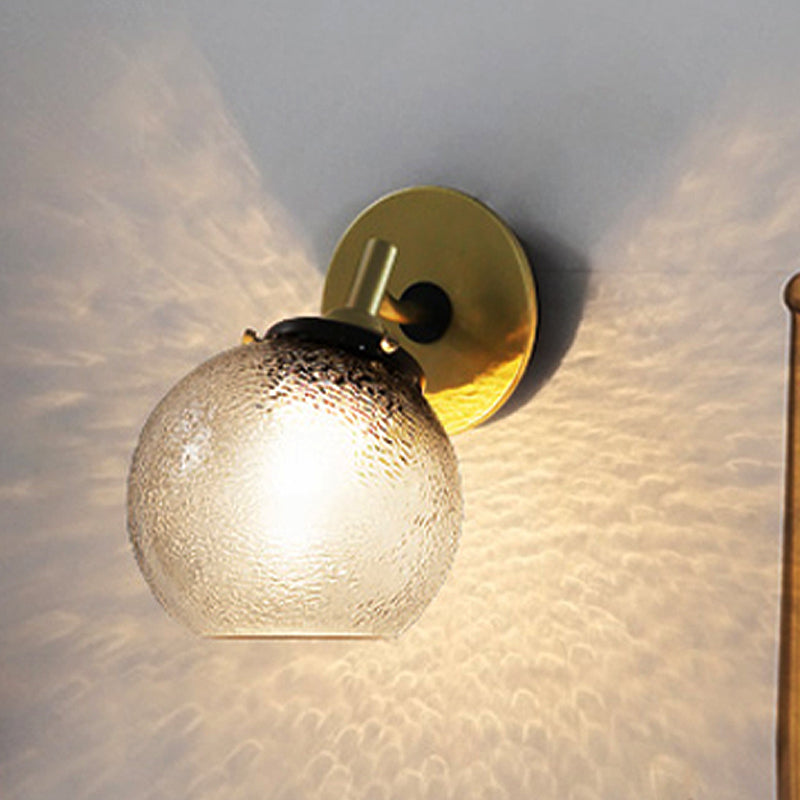 Sikunuo | Clear Textured Glass Sphere Wall Lighting Modern Vintage Single Light Mini Wall Mount Light in Gold
