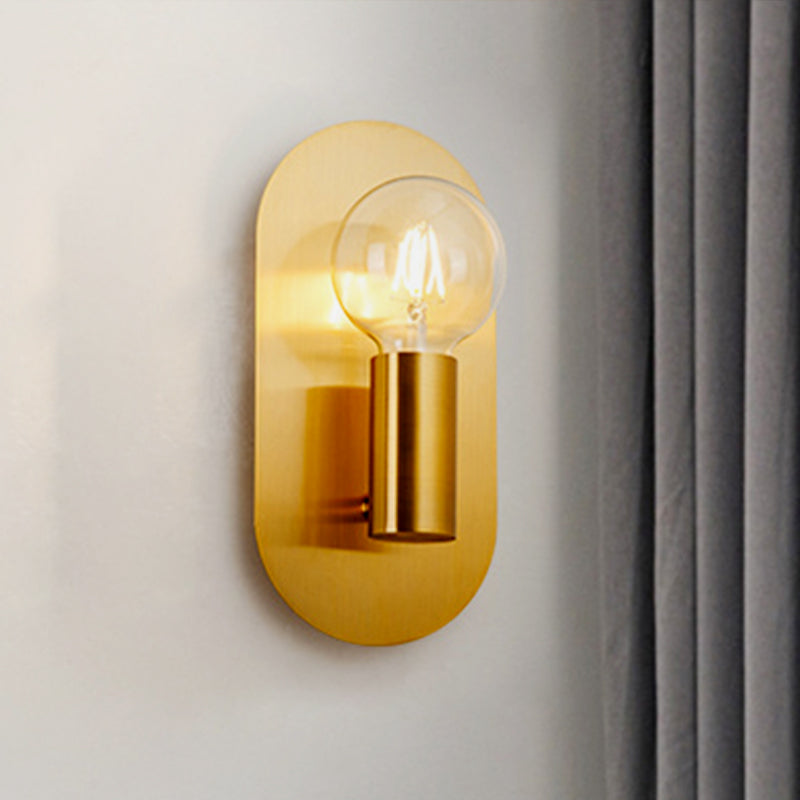 Sikunuo | 1 Head Exposed Bulb Wall Mount Lamp with Oval Metal Back Plate Postmodern Wall Lighting in Gold
